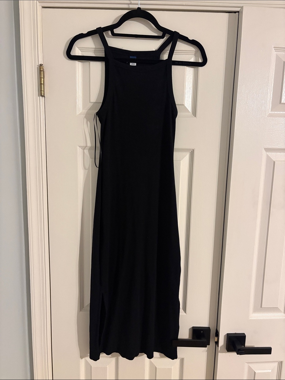 Old Navy Black Midi Tank Dress with Slim Straps and High Neck